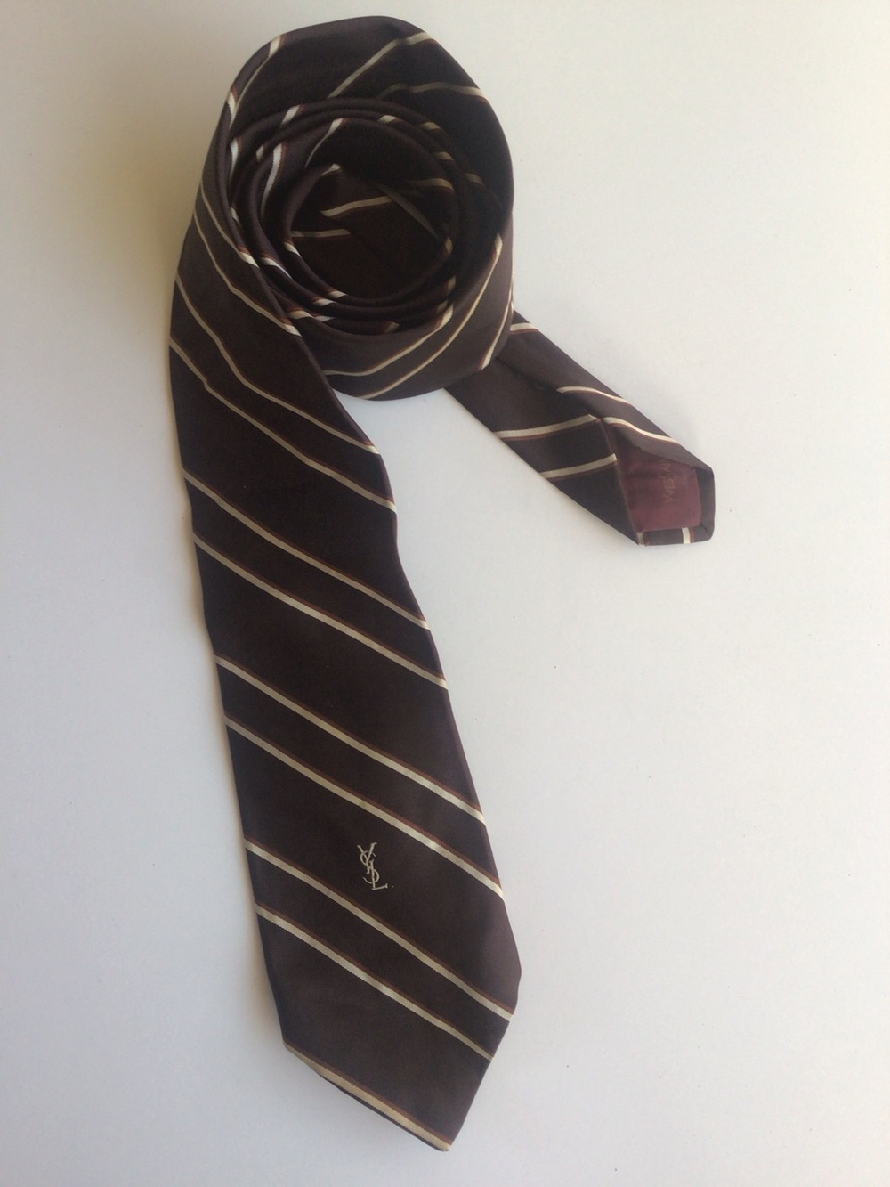 Vintage YSL Yves Saint Laurent brown striped tie